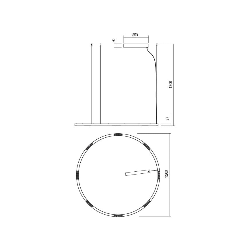 Redo 01-2209 - LED Luster na sajli UNION LED/68W/230V CRI 90 3000K pr. 120 cm zlatna