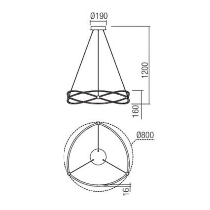 Redo 01-2254 - LED Prigušivi luster na sajli QUARK LED/54W/230V 3000K pr. 80 cm crna