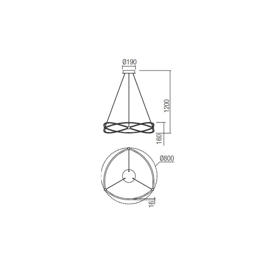 Redo 01-2254 - LED Prigušivi luster na sajli QUARK LED/54W/230V 3000K pr. 80 cm crna