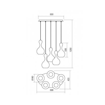 Redo 01-2262 - Luster na sajli LOB 5xE27/42W/230V siva