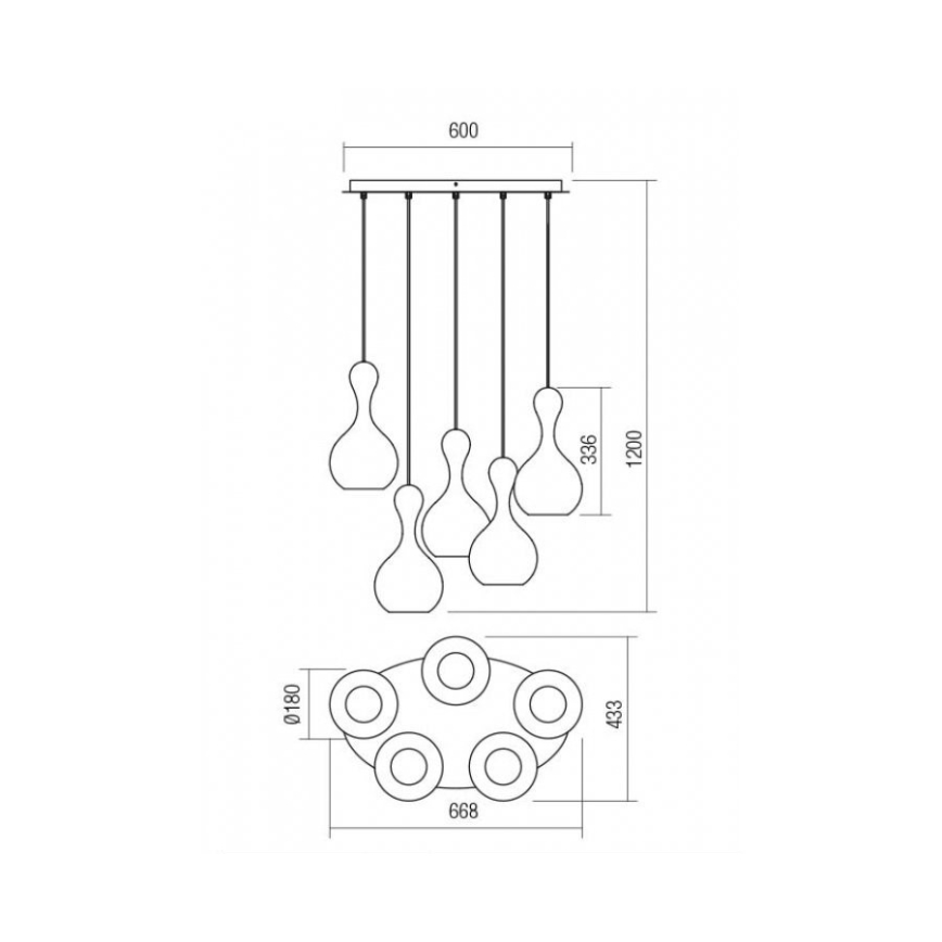 Redo 01-2262 - Luster na sajli LOB 5xE27/42W/230V siva