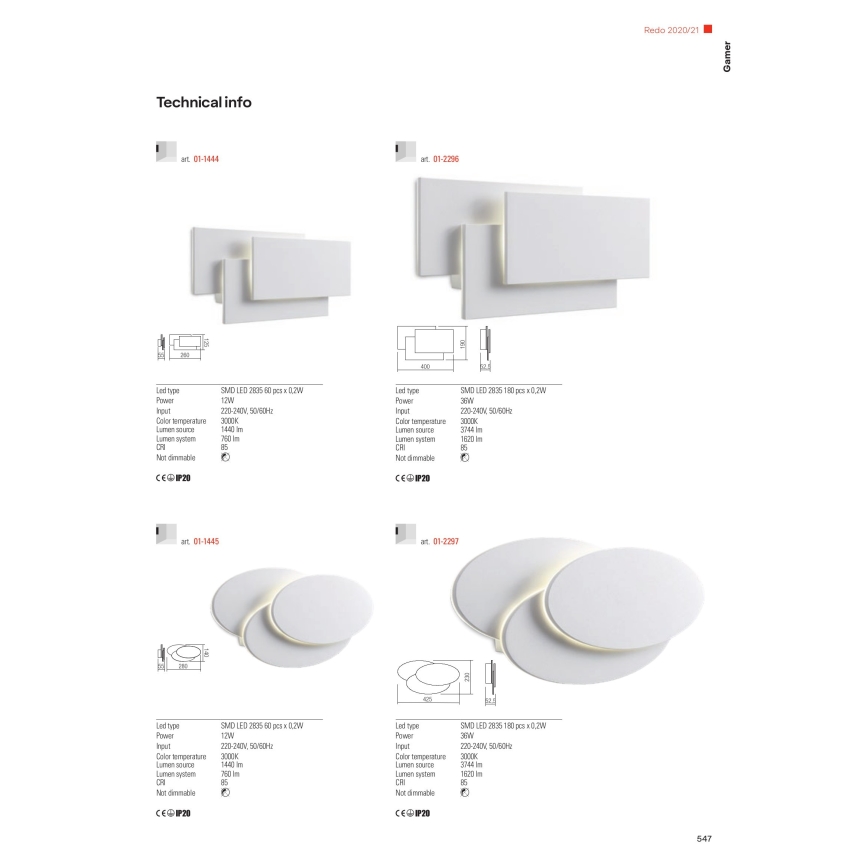 Redo 01-2297 - LED zidna svjetiljka GAMER LED/36W/230V bijela