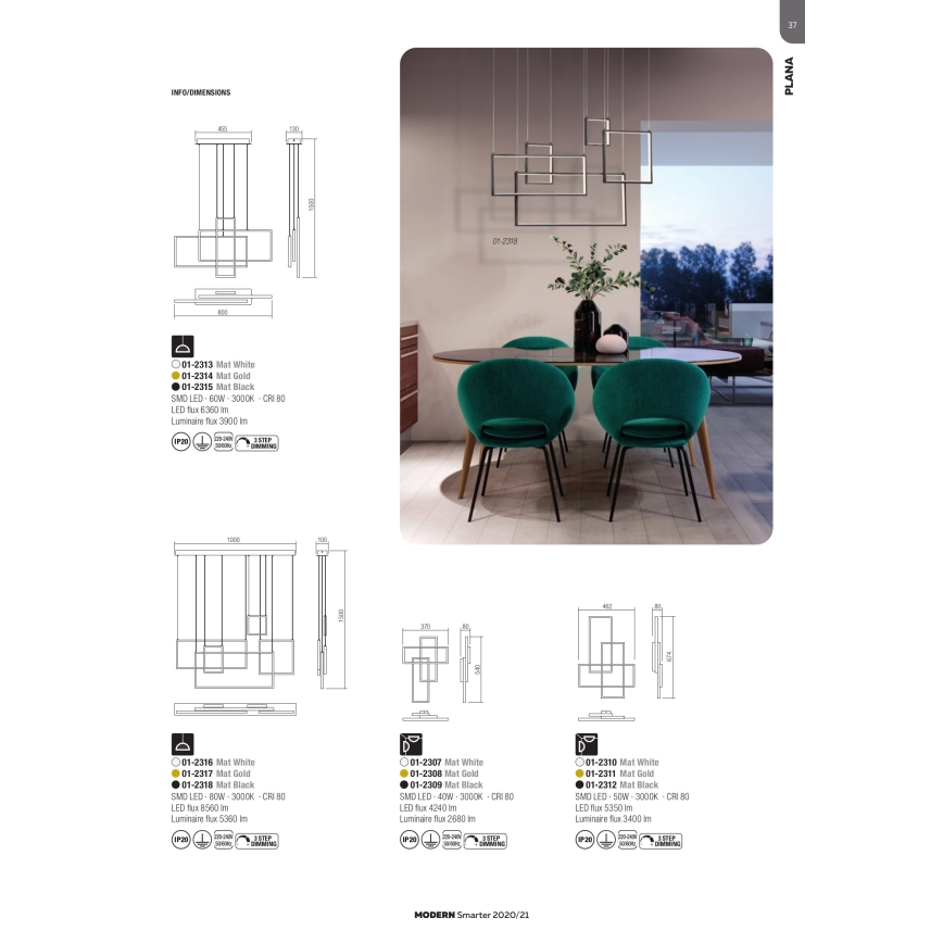Redo 01-2318 - LED prigušivački luster na užetu PLANA LED/80W/230V crna