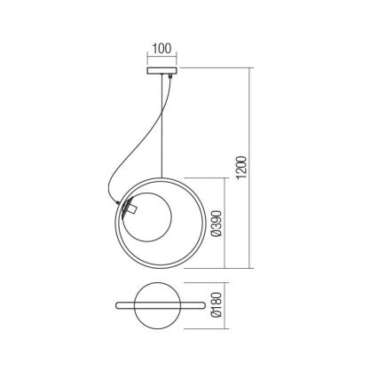 Redo 01-2322 - Luster na sajli KLEIDI 1xE27/42W/230V pr. 39 cm crna