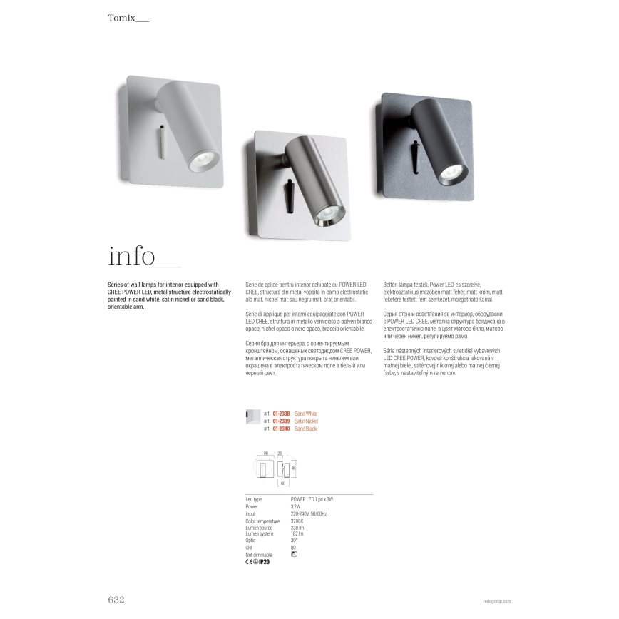 Redo 01-2340 - LED Zidna reflektorska svjetiljka TOMIX LED/3,2W/230V crna