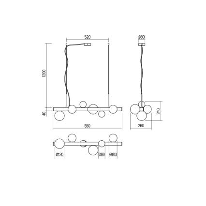 Redo 01-2375 - Luster na sajli GOJI 6xG9/28W/230V crna