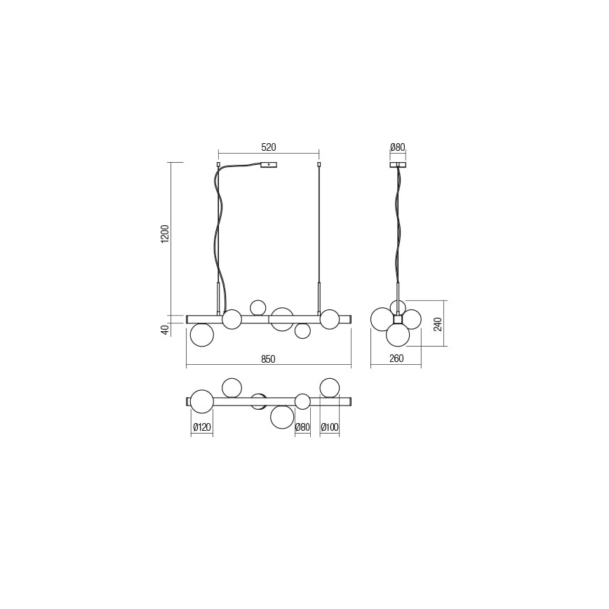 Redo 01-2375 - Luster na sajli GOJI 6xG9/28W/230V crna
