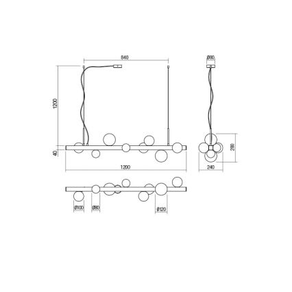 Redo 01-2377 - Luster na sajli GOJI 8xG9/28W/230V crna