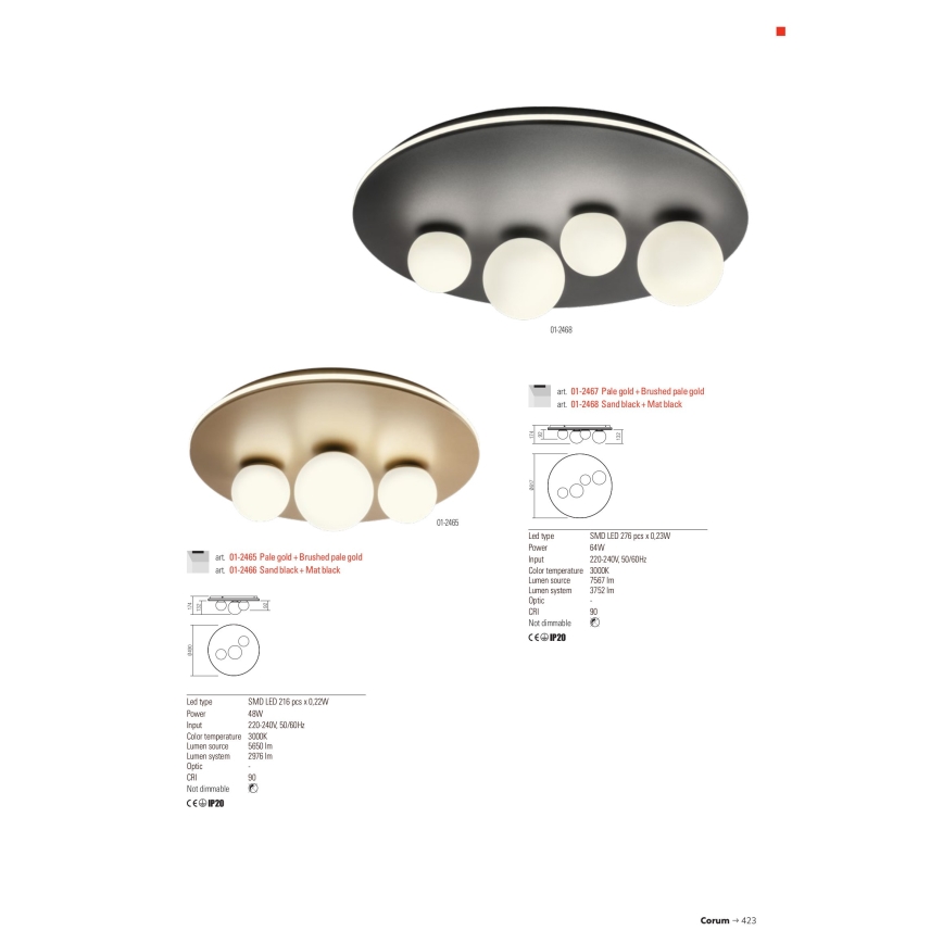 Redo 01-2466 - LED stropno svjetlo CORUM LED/48W/230V 3000K CRI 90 crna