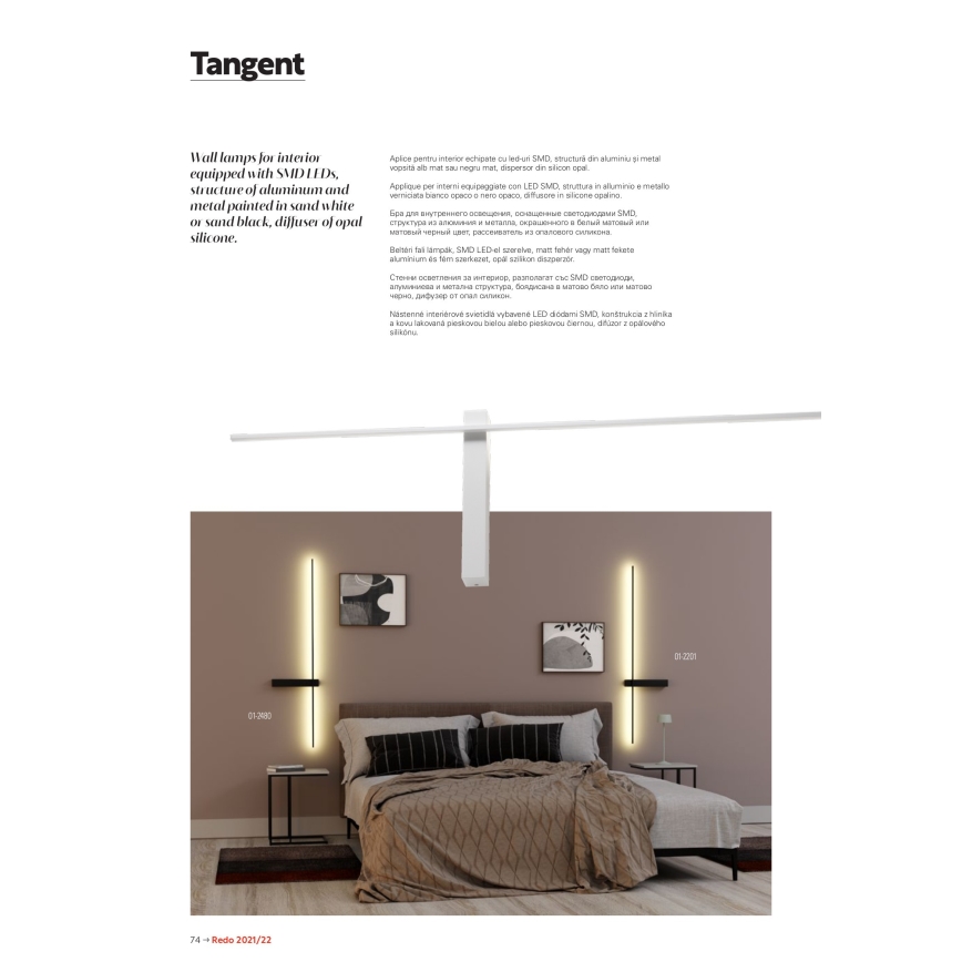 Redo 01-2479 - LED zidna svjetiljka TANGENT LED/14W/230V bijela