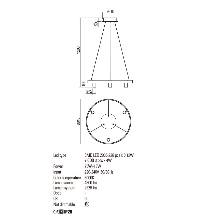 Redo 01-2490 - LED Luster na sajli SUMMIT LED/38W/230V CRI 90 pr. 61,6 cm zlatna
