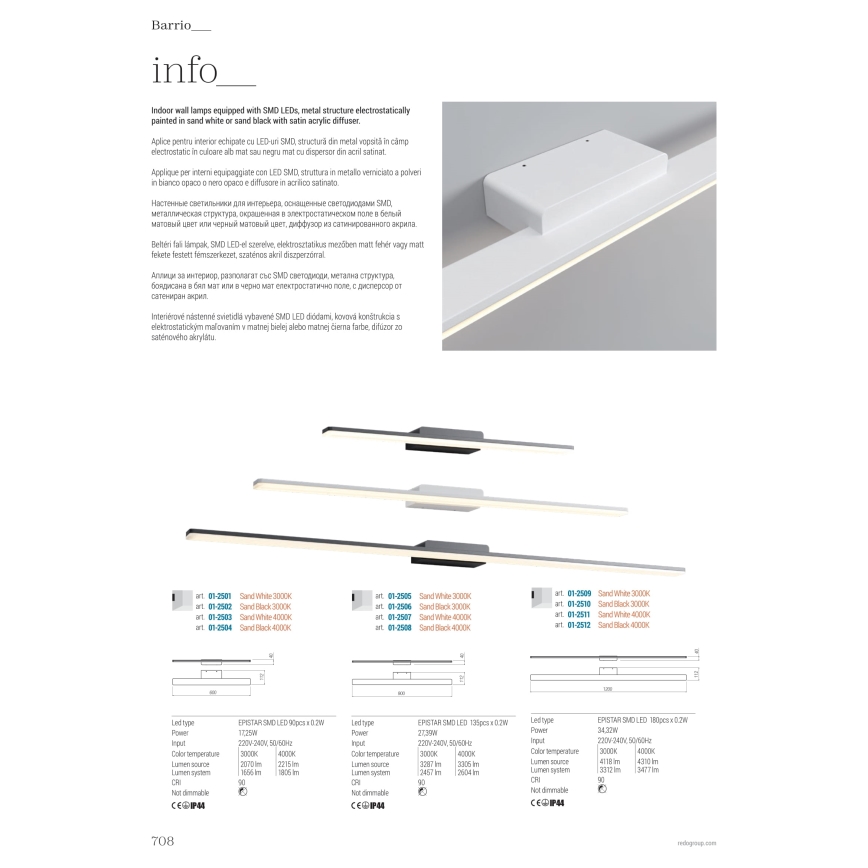 Redo 01-2503 - LED kupaonska rasvjeta za ogledalo BARRIO LED/17,25W/230V 60 cm CRI 90 IP44 bijela