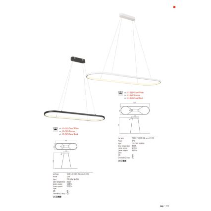 Redo 01-2523 - LED Prigušivi luster na sajli LAP LED/32W/230V CRI 90 bijela