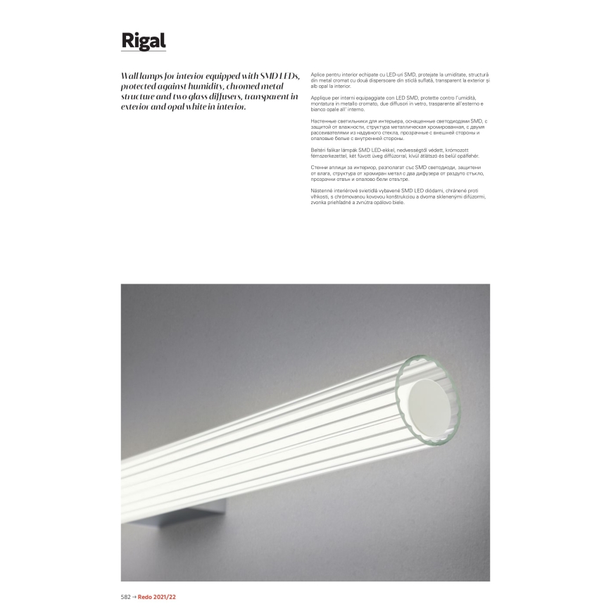 Redo 01-2592 - LED kupaonsko osvjetljenje za ogledalo RIGAL LED/18W/230V 3000K 91 cm CRI 90 IP44 sjajni krom/bijela