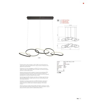 Redo 01-2599 - LED Prigušivi luster na sajli BIAS LED/108,6W/230V 3000K crna