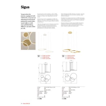 Redo 01-2607 - LED Prigušivi luster na sajli SIGUA LED/99W/230V CRI 90 3000K smeđa