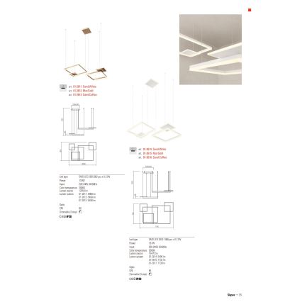 Redo 01-2616 - Prigušivi LED luster na sajli SIGUA, LED/137W/230V, CRI 90, smeđa