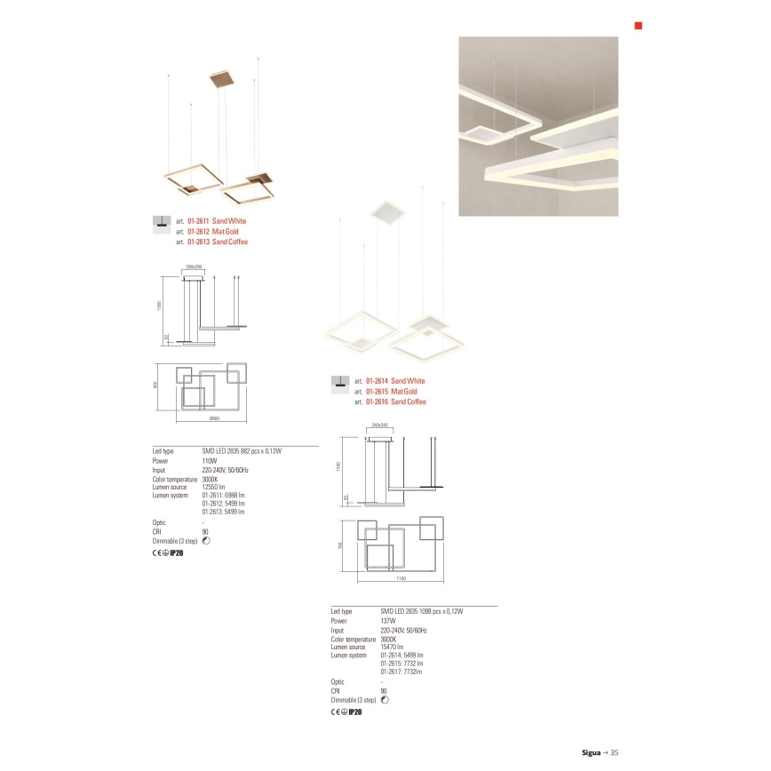 Redo 01-2616 - Prigušivi LED luster na sajli SIGUA, LED/137W/230V, CRI 90, smeđa