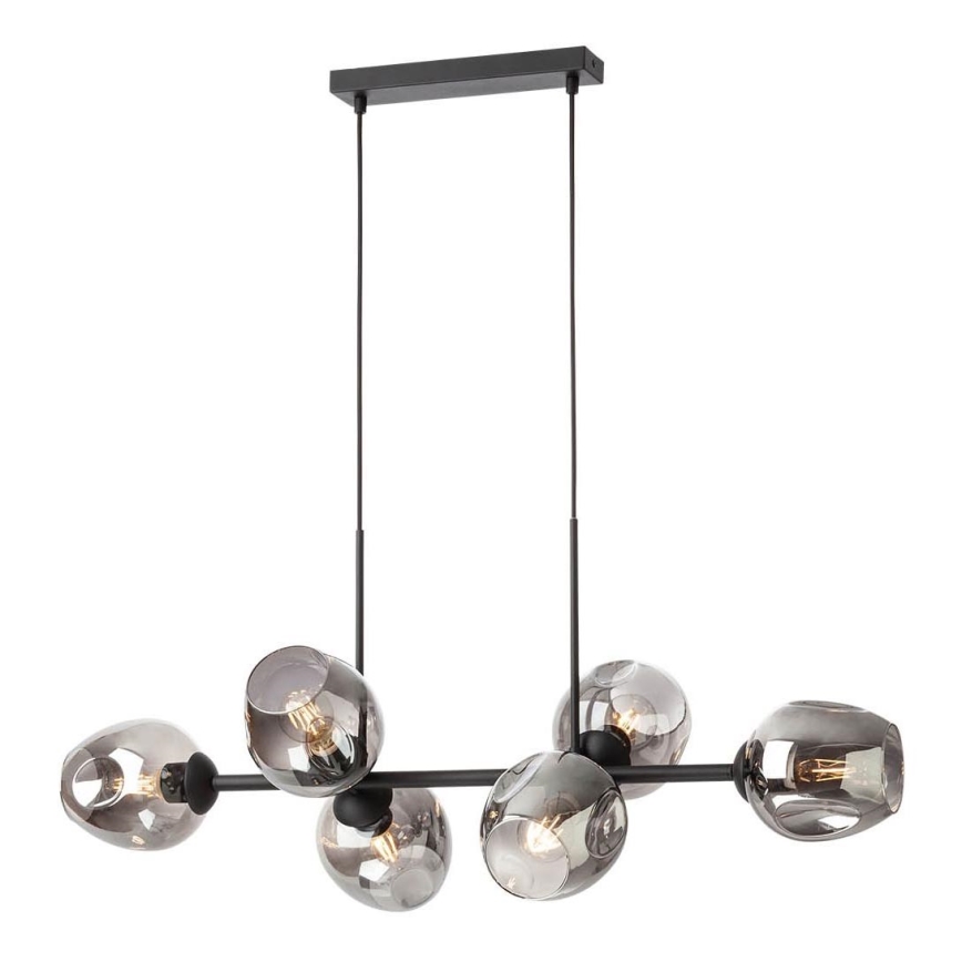 Redo 01-2620 - Luster na sajli PIERCE 6xE27/42W/230V crna/dimna