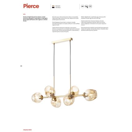Redo 01-2621 - Luster na sajli PIERCE 8xE27/42W/230V zlatna/dimna