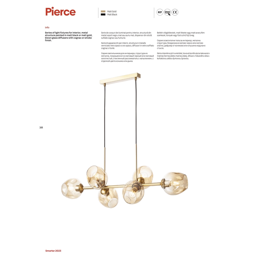Redo 01-2622 - Luster na sajli PIERCE 8xE27/42W/230V crna/dimna