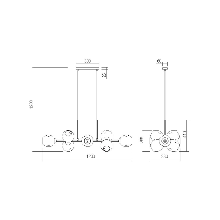 Redo 01-2622 - Luster na sajli PIERCE 8xE27/42W/230V crna/dimna