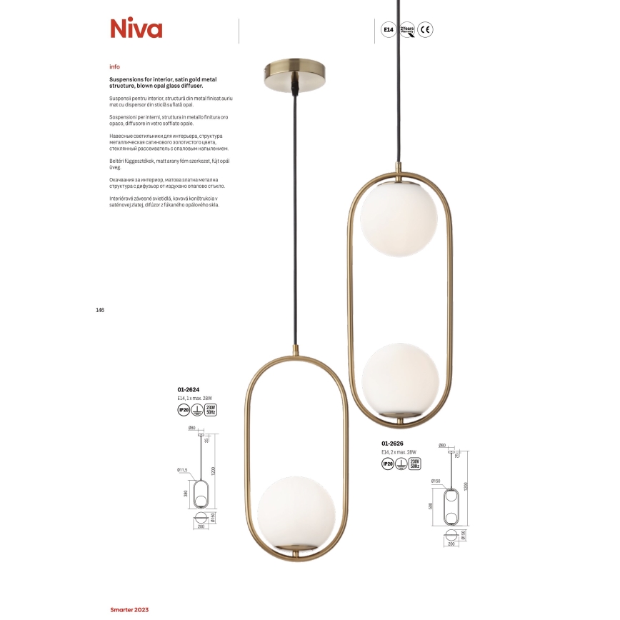 Redo 01-2624 - Luster na sajli NIVA 1xE14/28W/230V