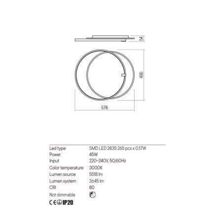 Redo 01-2660 - LED Stropna svjetiljka ARP LED/45W/230V crna