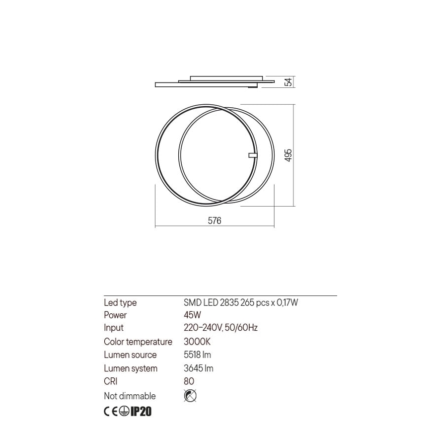 Redo 01-2660 - LED Stropna svjetiljka ARP LED/45W/230V crna