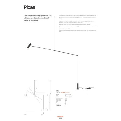 Redo 01-2695 - LED Prigušiva podna lampa PICAS LED/12W/230V crna