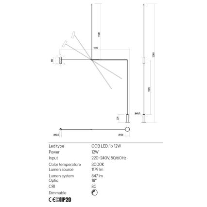 Redo 01-2695 - LED Prigušiva podna lampa PICAS LED/12W/230V crna