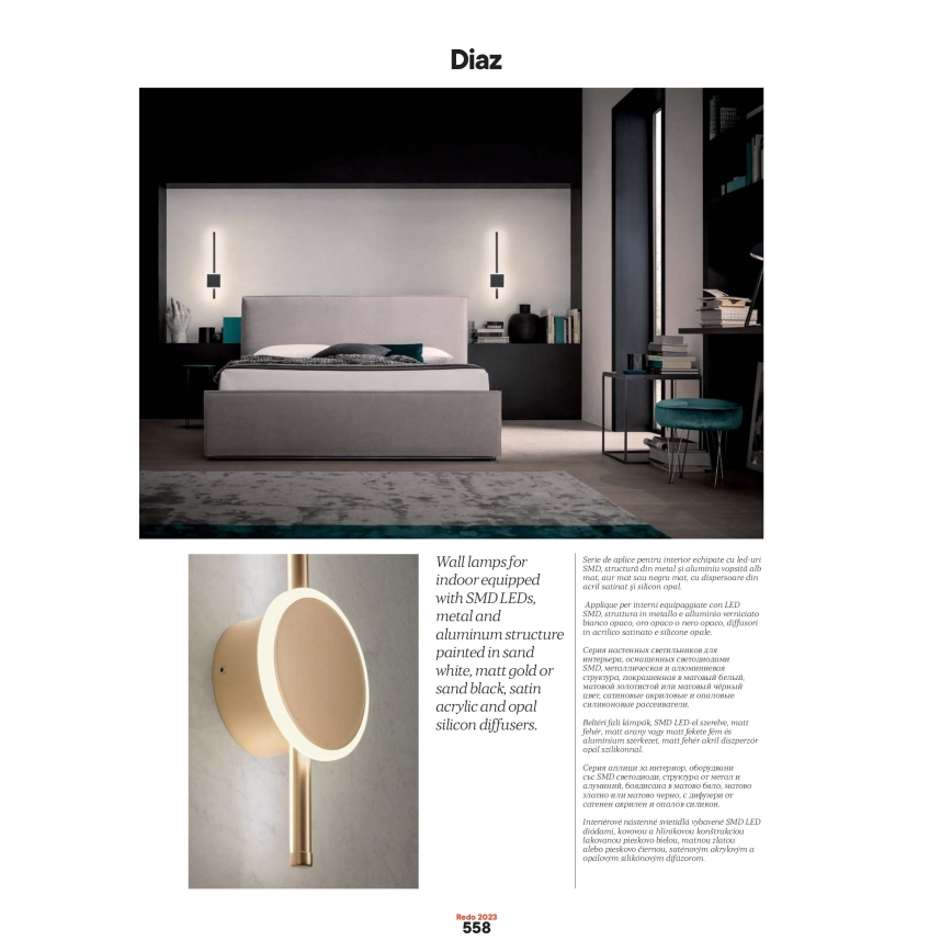 Redo 01-2697 - LED zidna svjetiljka DIAZ LED/20W/230V CRI 90 zlatna