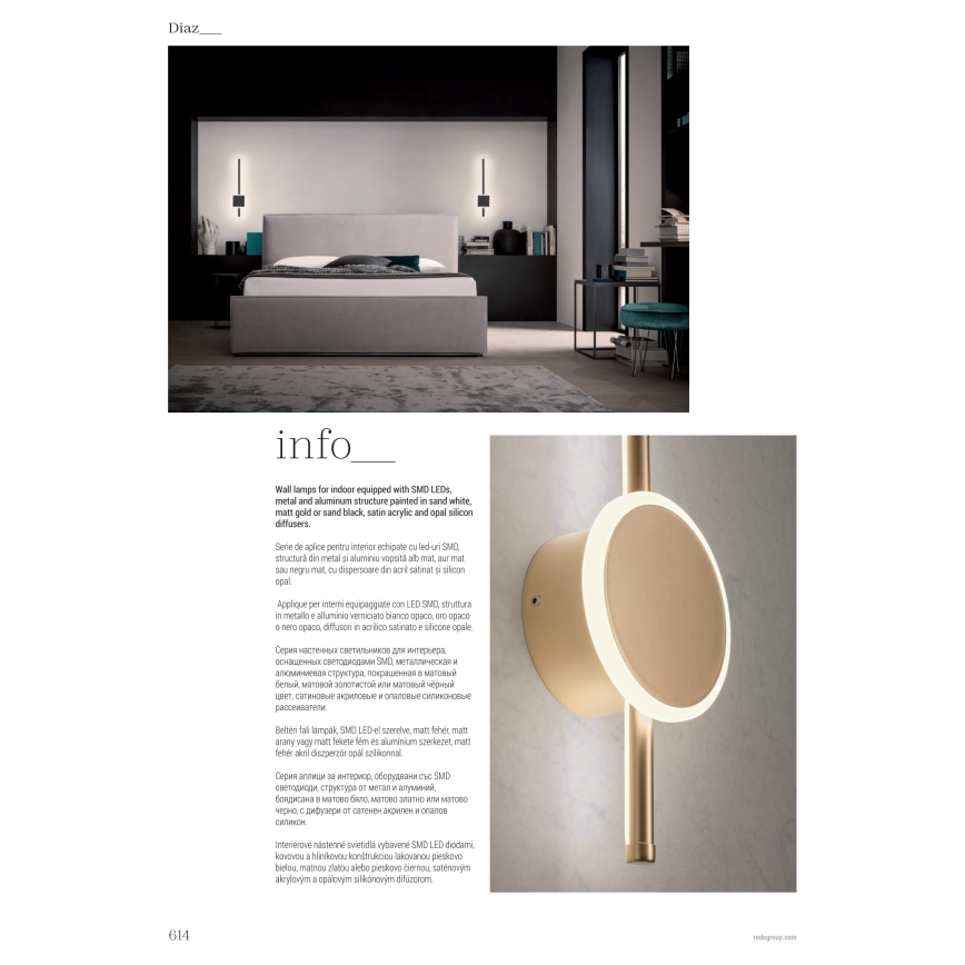 Redo 01-2699 - LED Zidna svjetiljka DIAZ LED/18W/230V CRI 90 bijela