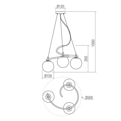 Redo 01-2715 - Luster na sajli VOLLEY 3xE14/28W/230V zlatna