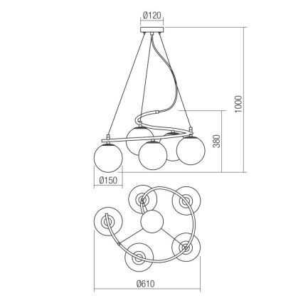 Redo 01-2720 - Luster na sajli VOLLEY 5xE14/28W/230V crna