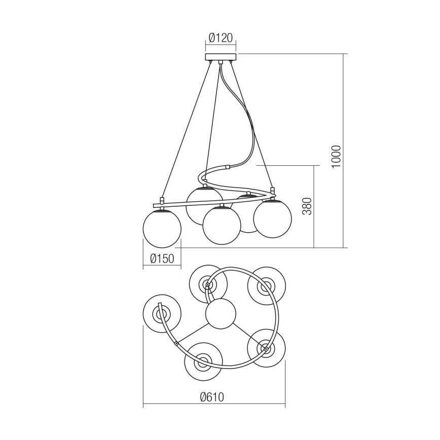 Redo 01-2720 - Luster na sajli VOLLEY 5xE14/28W/230V crna