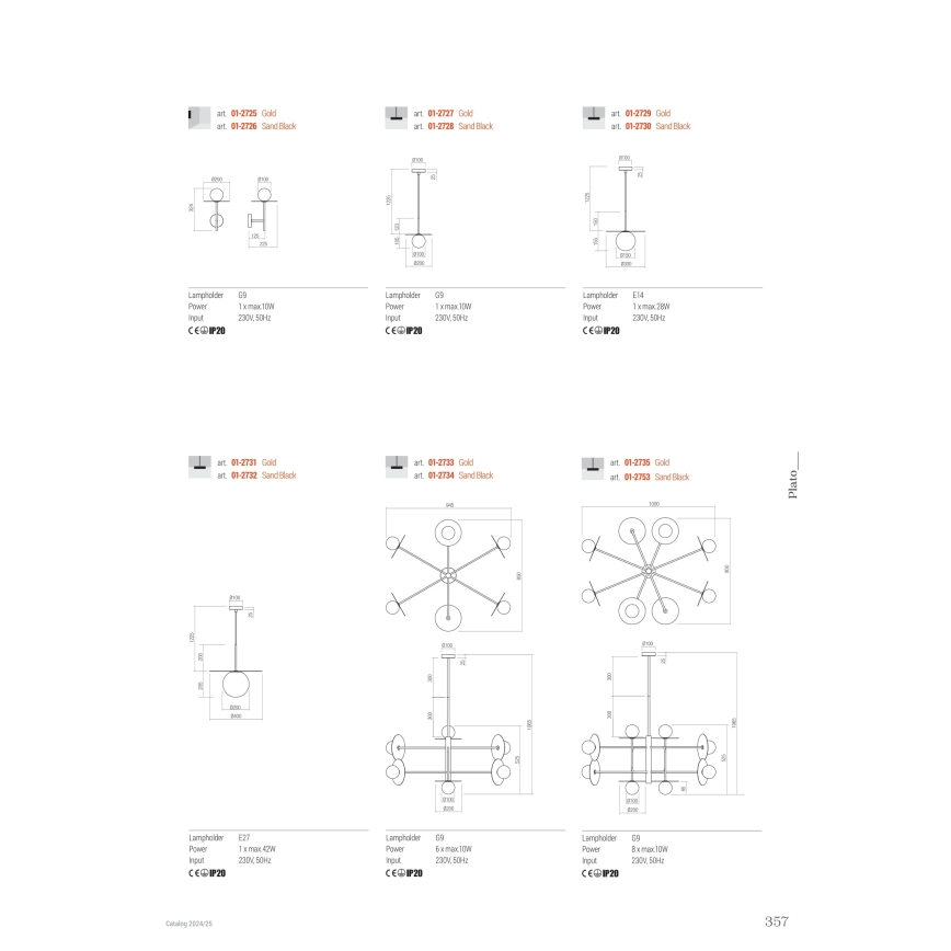 Redo 01-2733 - Viseći luster PLATO 6xG9/10W/230V zlatna