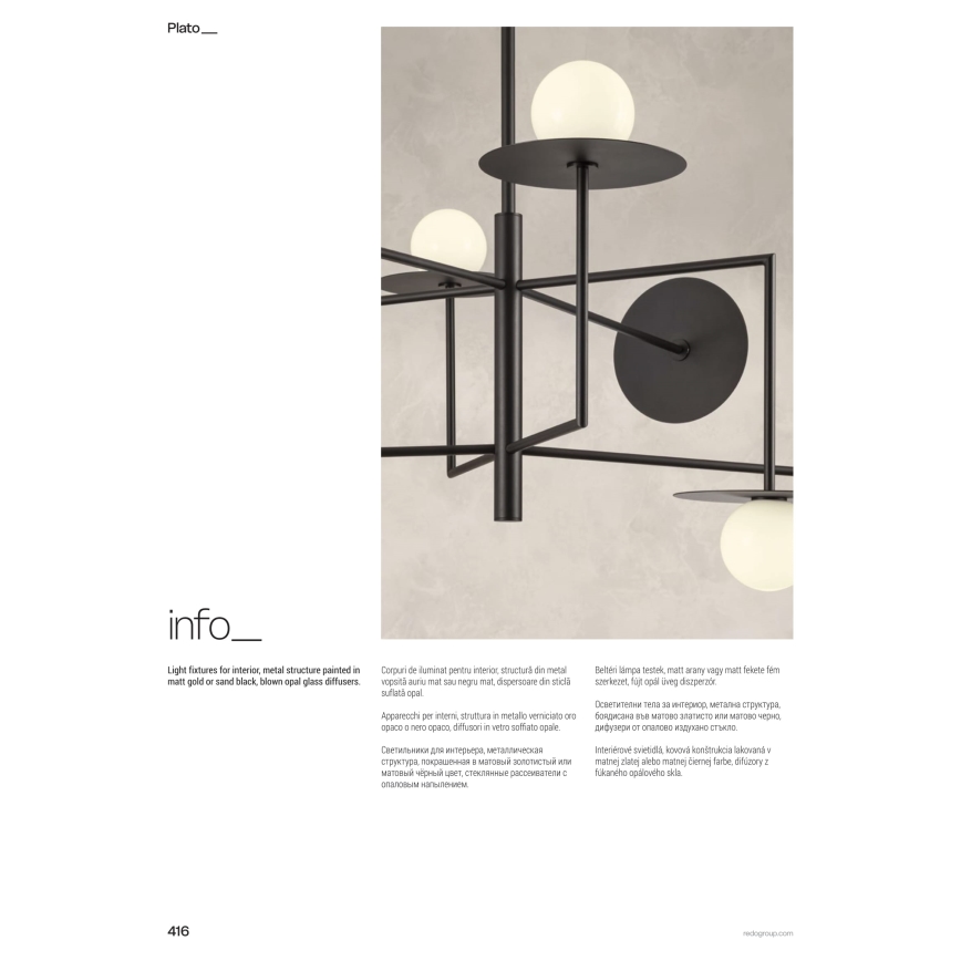 Redo 01-2735 - Luster na štapu PLATO 8xG9/10W/230V zlatni