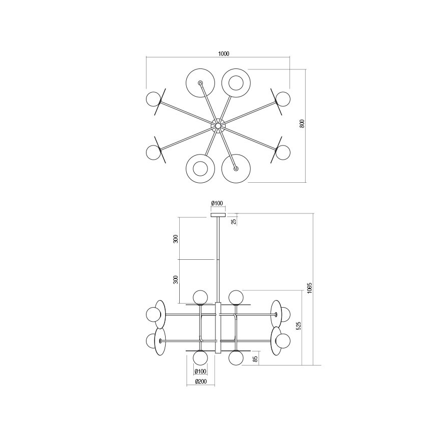 Redo 01-2735 - Luster na štapu PLATO 8xG9/10W/230V zlatni