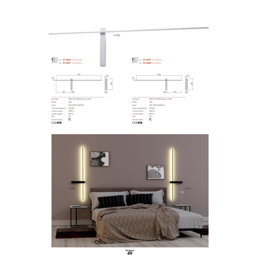 Redo 01-2746 - LED zidna svjetiljka TANGENT LED/13W/230V 3000K 63,4 cm CRI 90 bijela