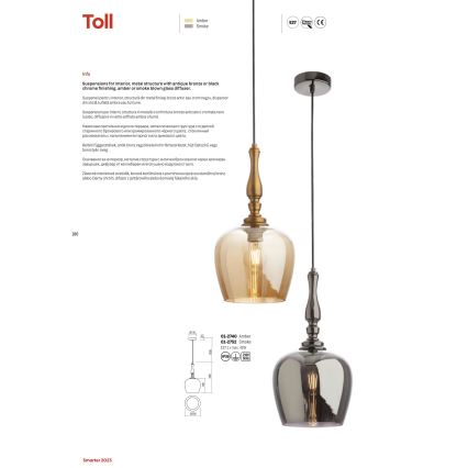 Redo 01-2752 - Luster na sajli TOLL 1xE27/42W/230V crna