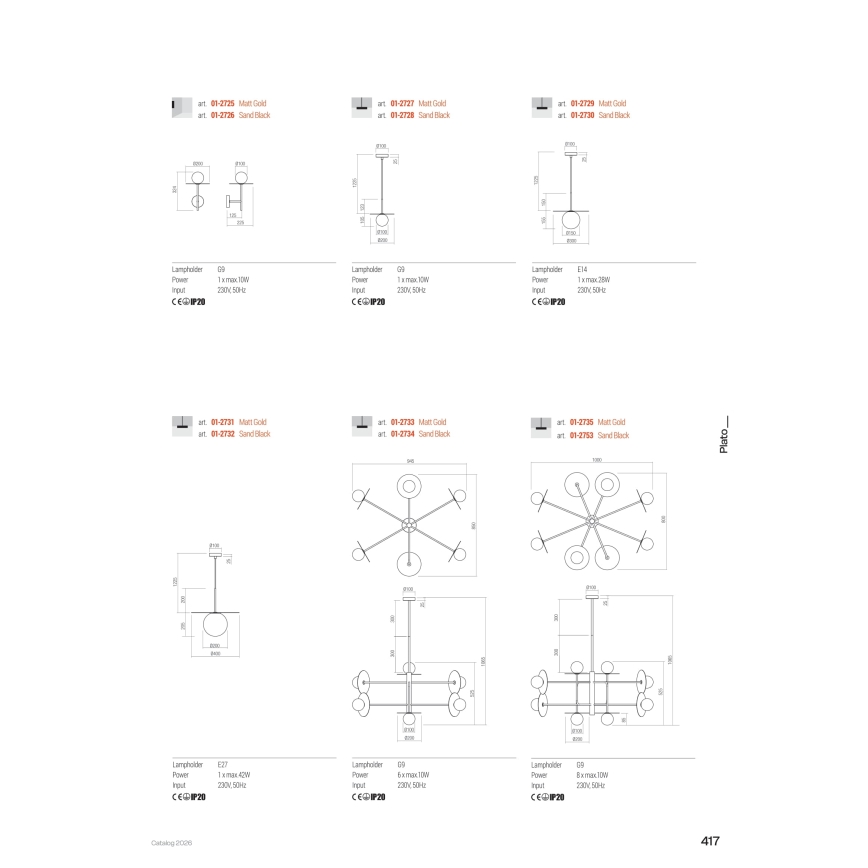 Redo 01-2753 - Luster na šipci PLATO 8xG9/10W/230V crna