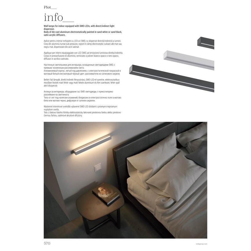 Redo 01-2762 - LED zidna svjetiljka PLOT LED/21W/230V 60 cm bijela