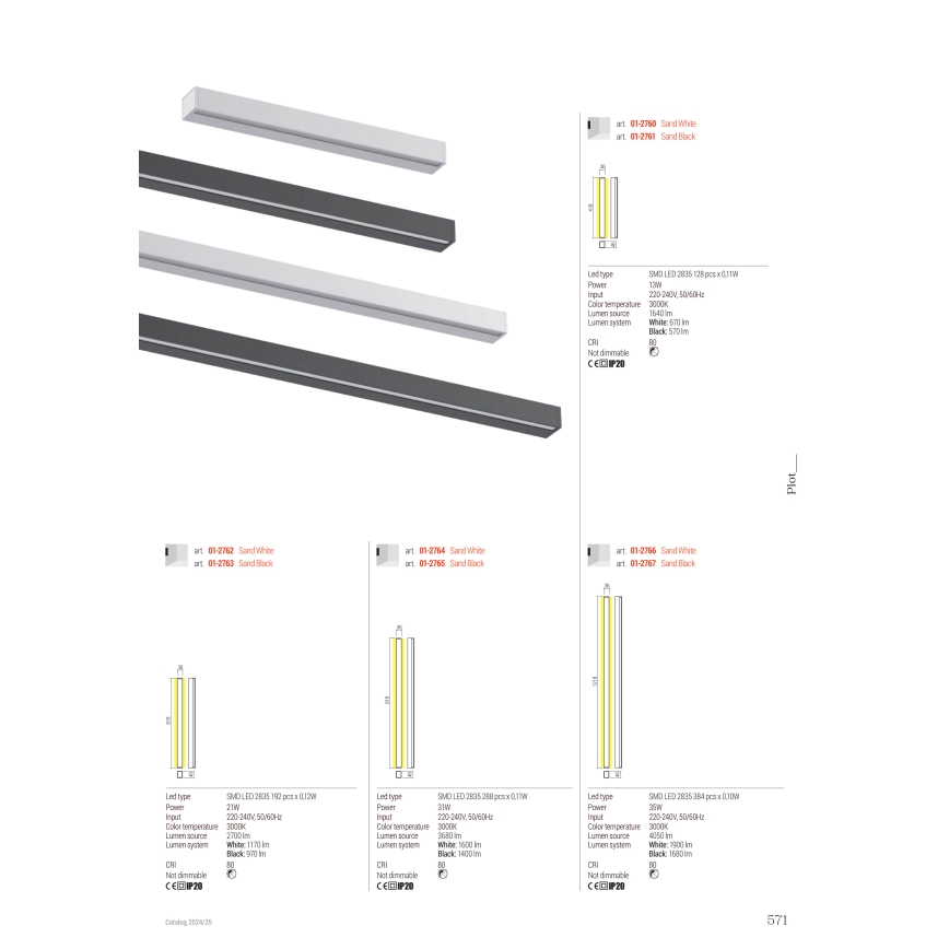 Redo 01-2767 - LED zidna svjetiljka PLOT LED/35W/230V 120 cm crna