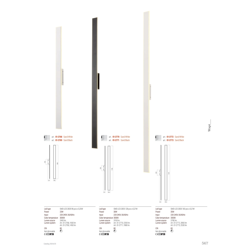 Redo 01-2769 - LED Zidna svjetiljka WAPI LED/23W/230V 90,5 cm crna