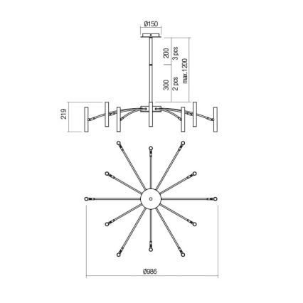 Redo 01-2774 - Viseći luster RAYEN 12xG9/10W/230V bronca