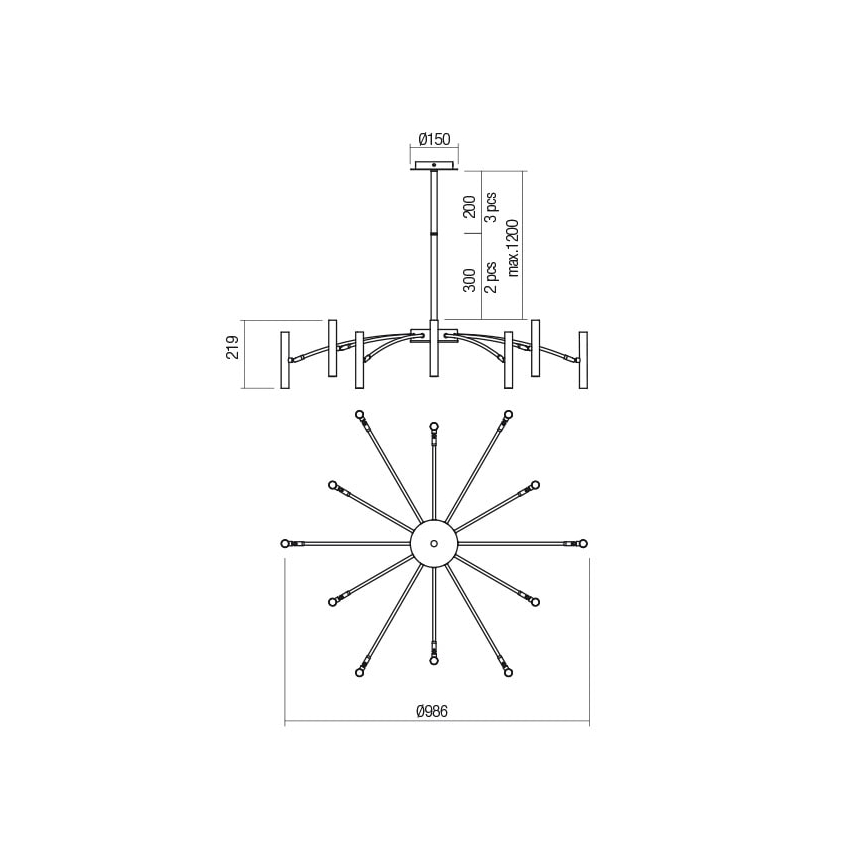 Redo 01-2774 - Viseći luster RAYEN 12xG9/10W/230V bronca