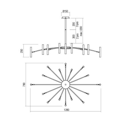 Redo 01-2776 - Viseći luster RAYEN 16xG9/10W/230V bronca