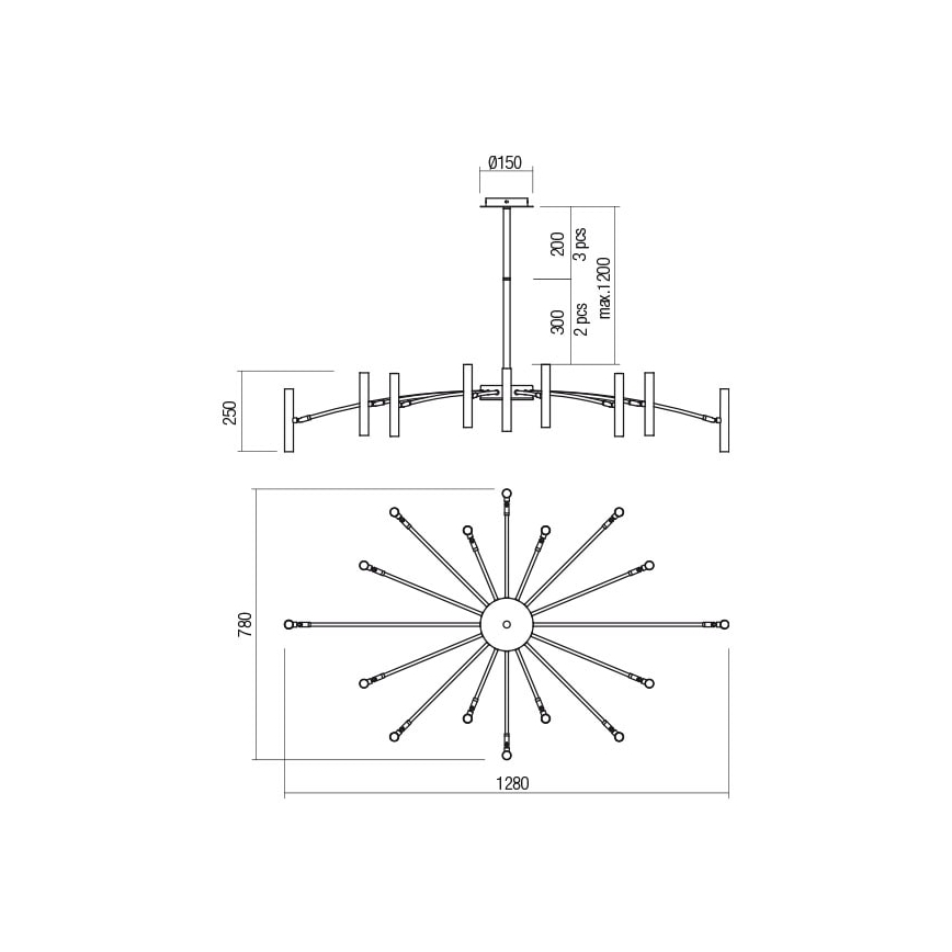 Redo 01-2776 - Viseći luster RAYEN 16xG9/10W/230V bronca