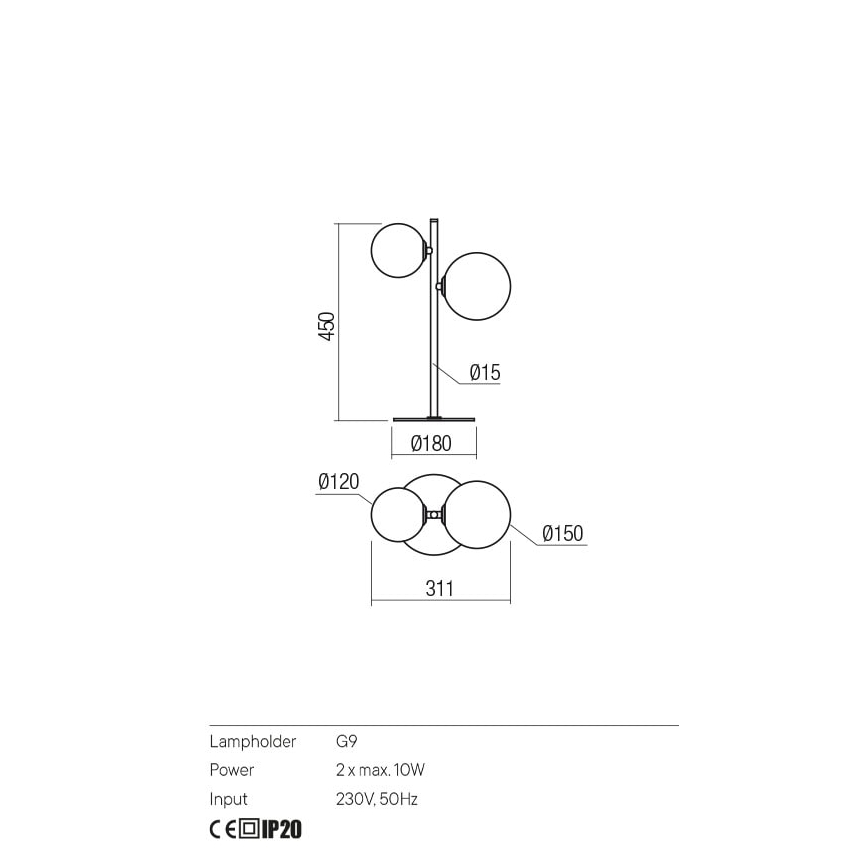 Redo 01-2784 - Stolna lampa ROY 2xG9/10W/230V